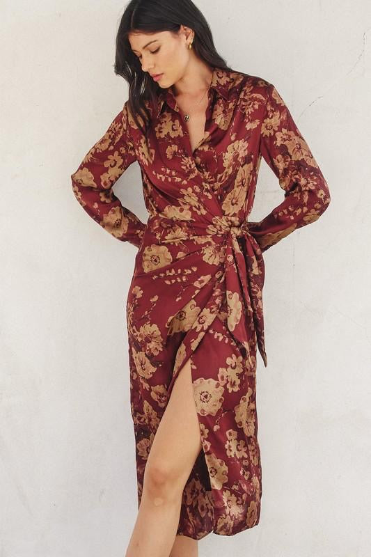 Natasha Burgundy Midi Dress