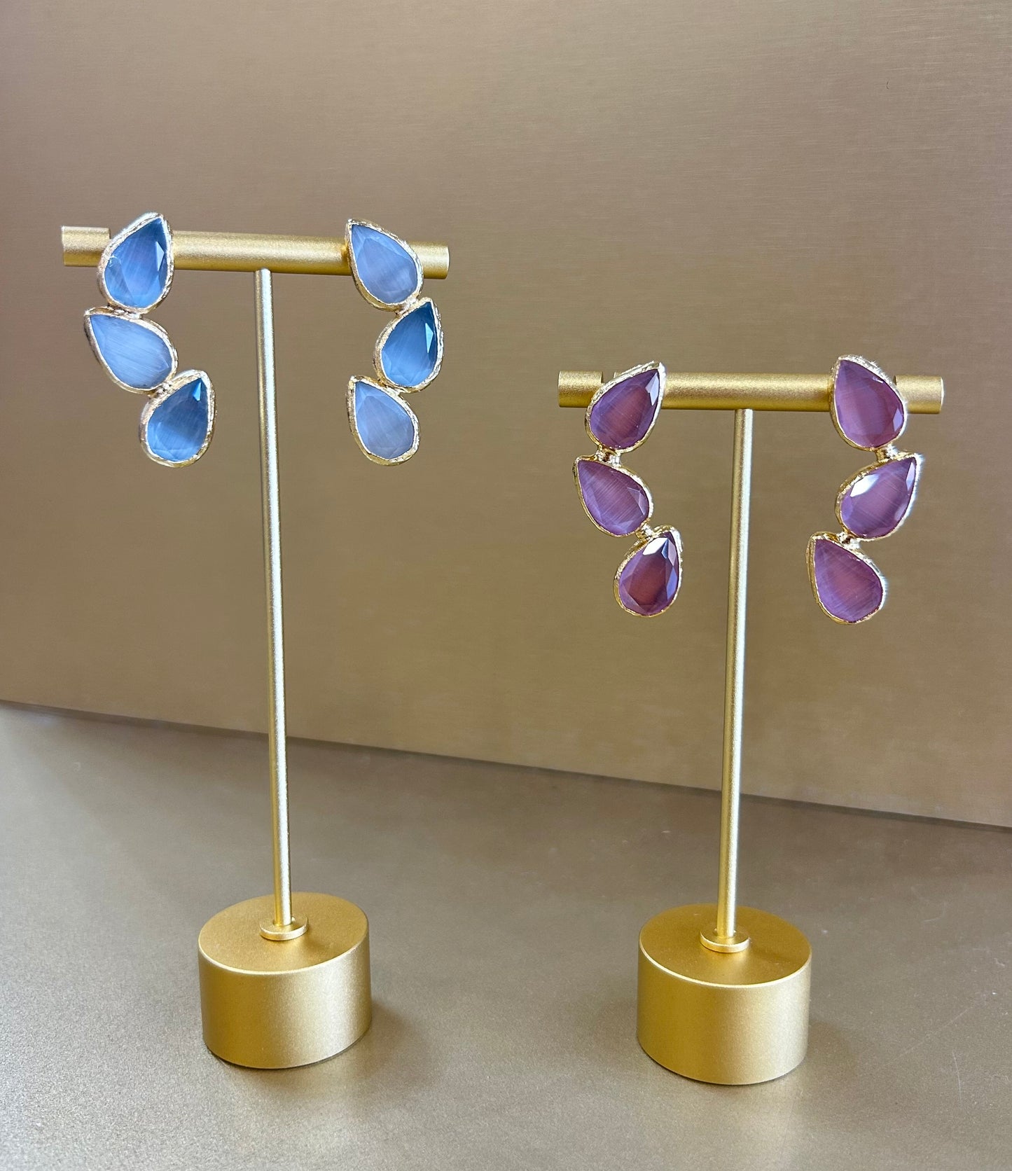 Lucinda Triple Stone Set Drop Earrings