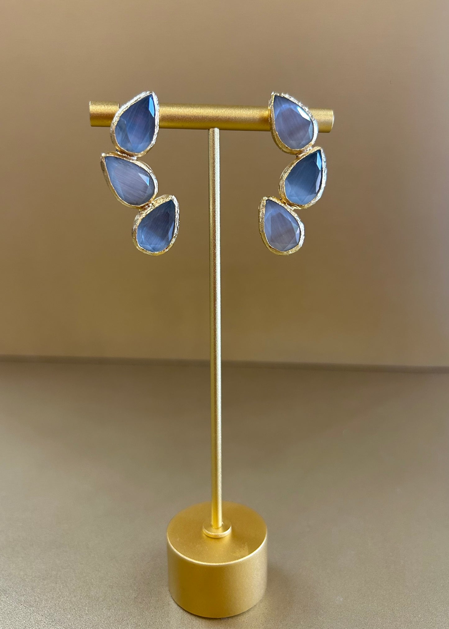 Lucinda Triple Stone Set Drop Earrings