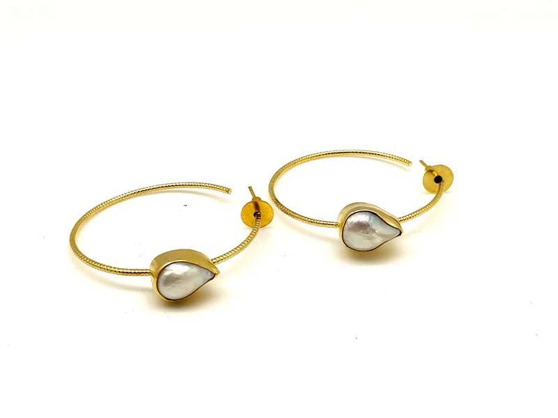 Pearl Handmade Gold Hoop Earrings