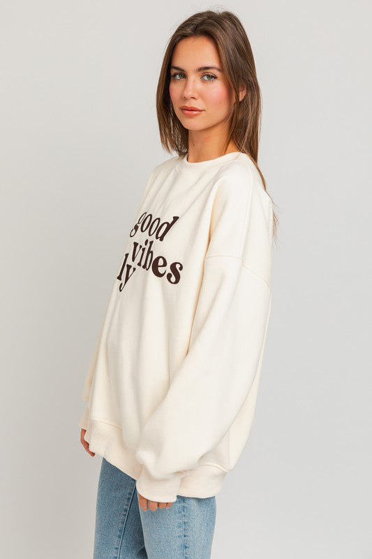 Good Vibes Embroidery Oversized Sweatshirt - ONLINE ONLY