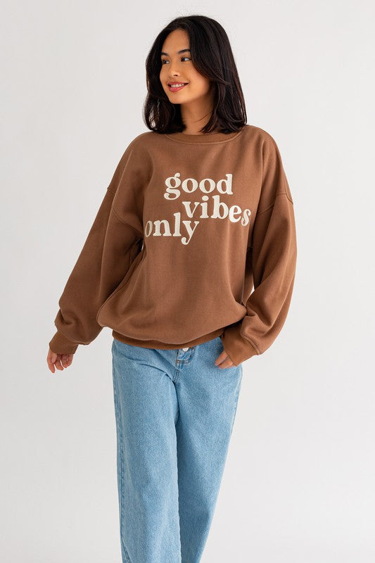 Good Vibes Embroidery Oversized Sweatshirt - ONLINE ONLY