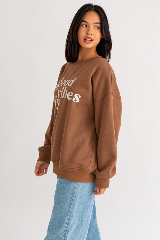 Good Vibes Embroidery Oversized Sweatshirt - ONLINE ONLY