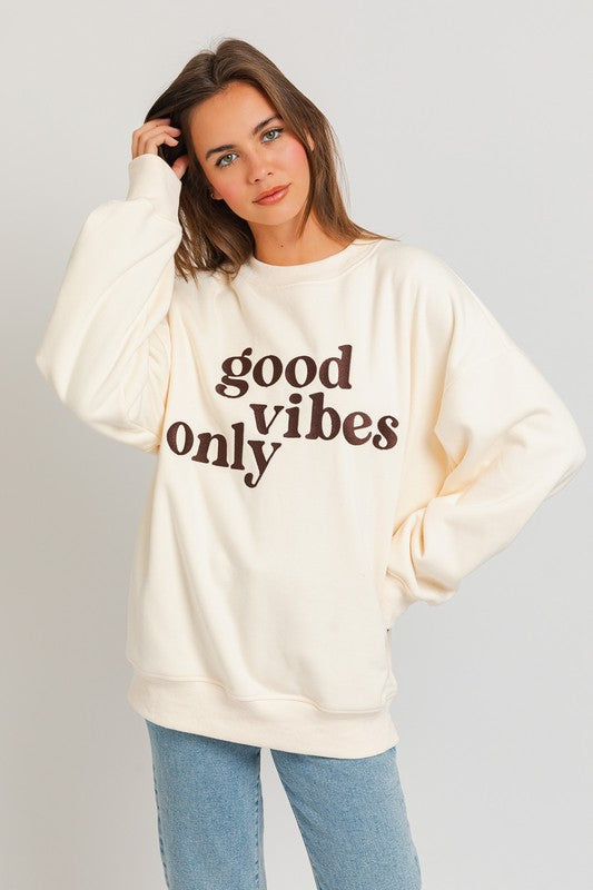 Good Vibes Embroidery Oversized Sweatshirt - ONLINE ONLY