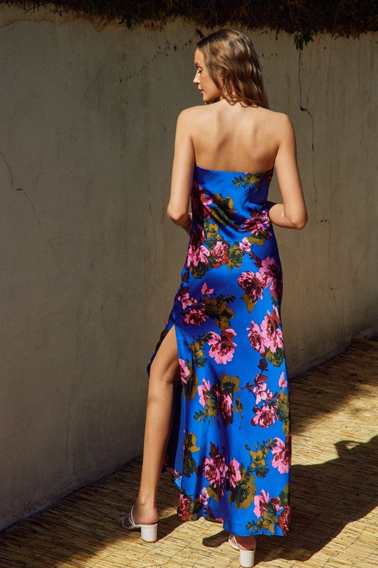 Strapless FLoral Print Maxi Dress