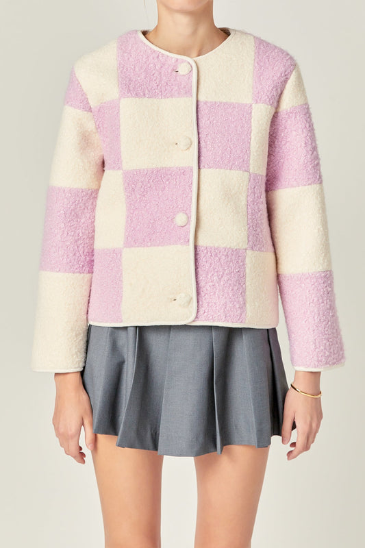 Shearling Check Cardigan