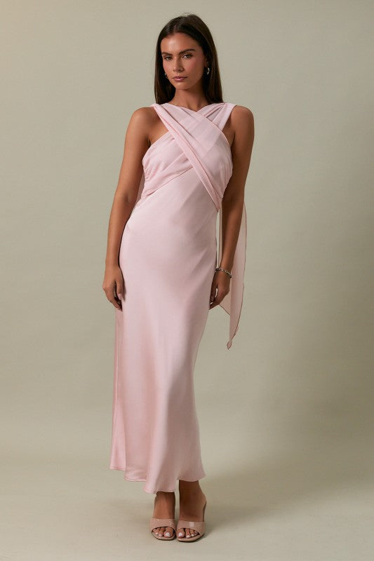 Dalia Blush Satin Midi Dress