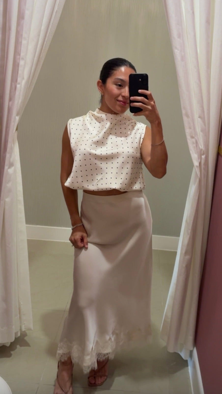 Polka dot satin top
