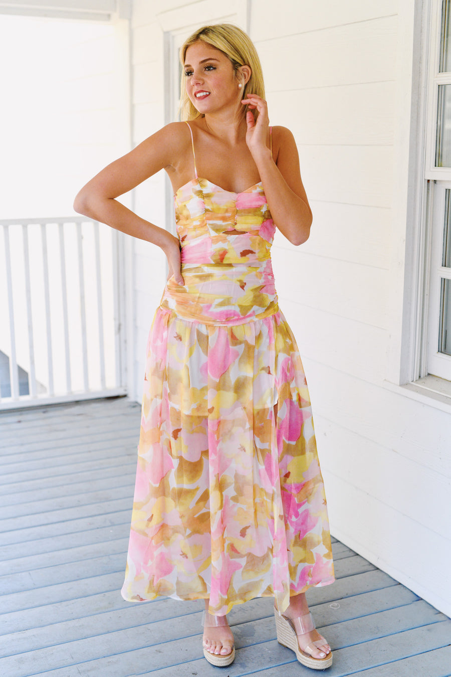 Floral Midi Dress With Slit