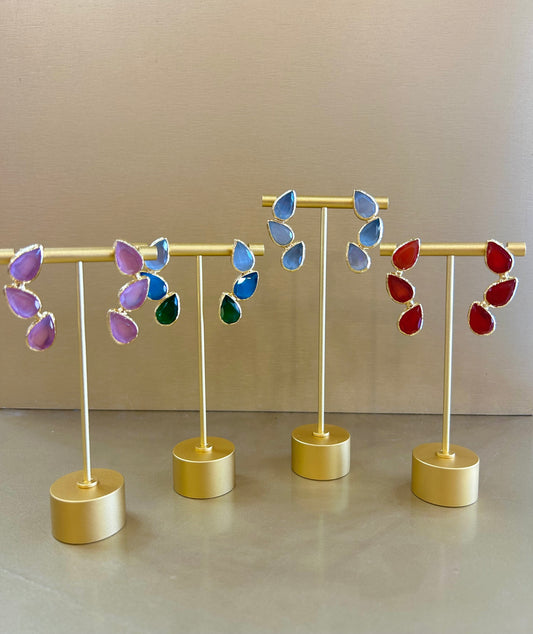 Lucinda Triple Stone Set Drop Earrings