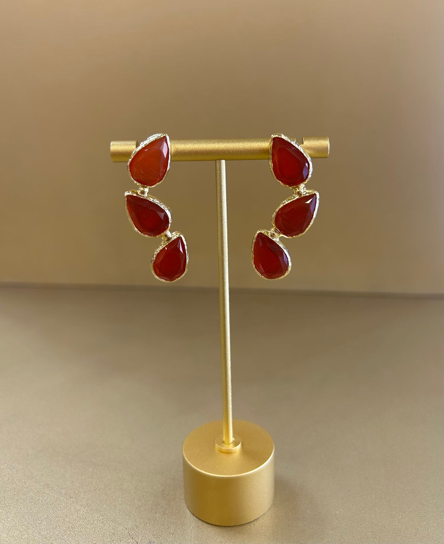 Lucinda Triple Stone Set Drop Earrings