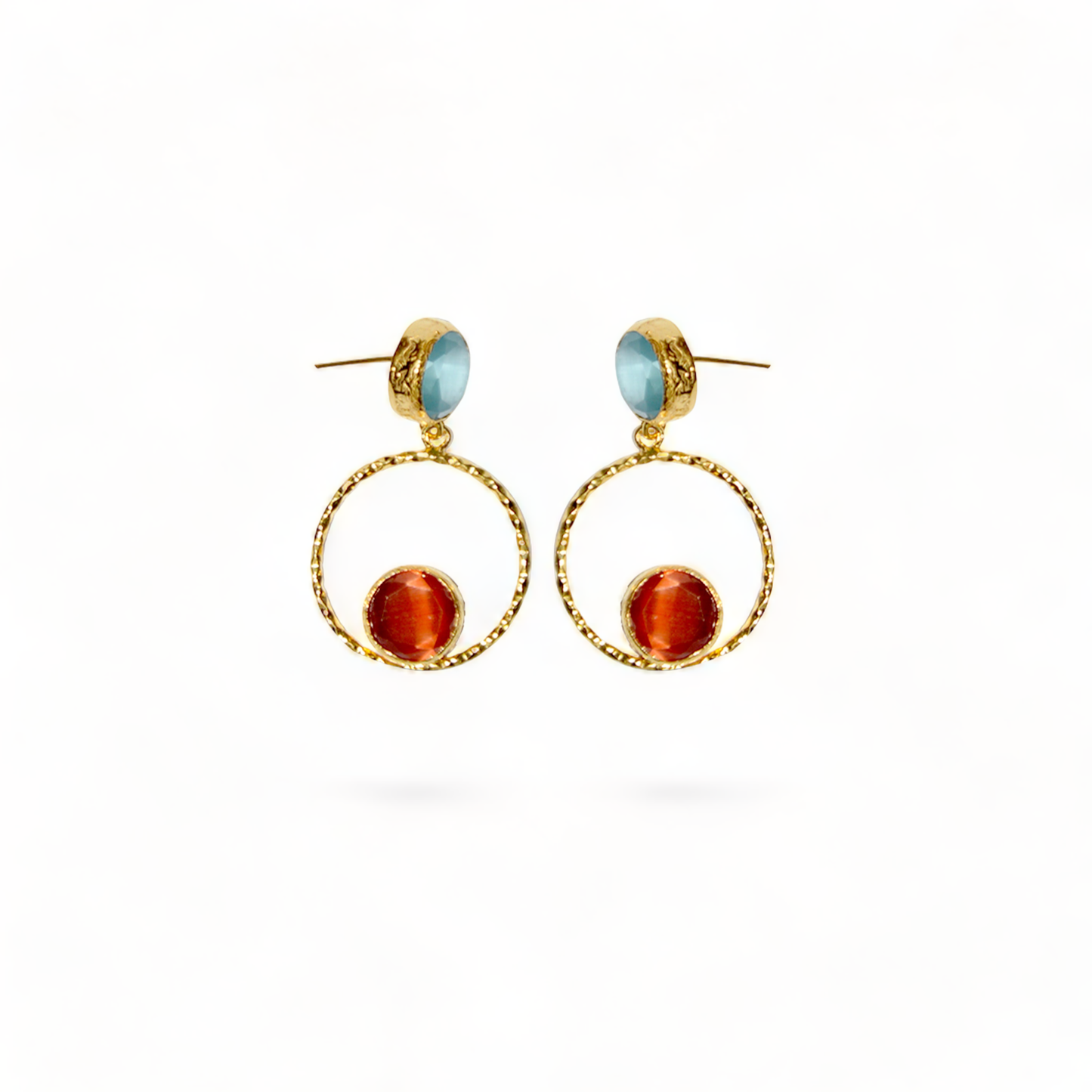 Blue Catseye Handmade Gold Earrings