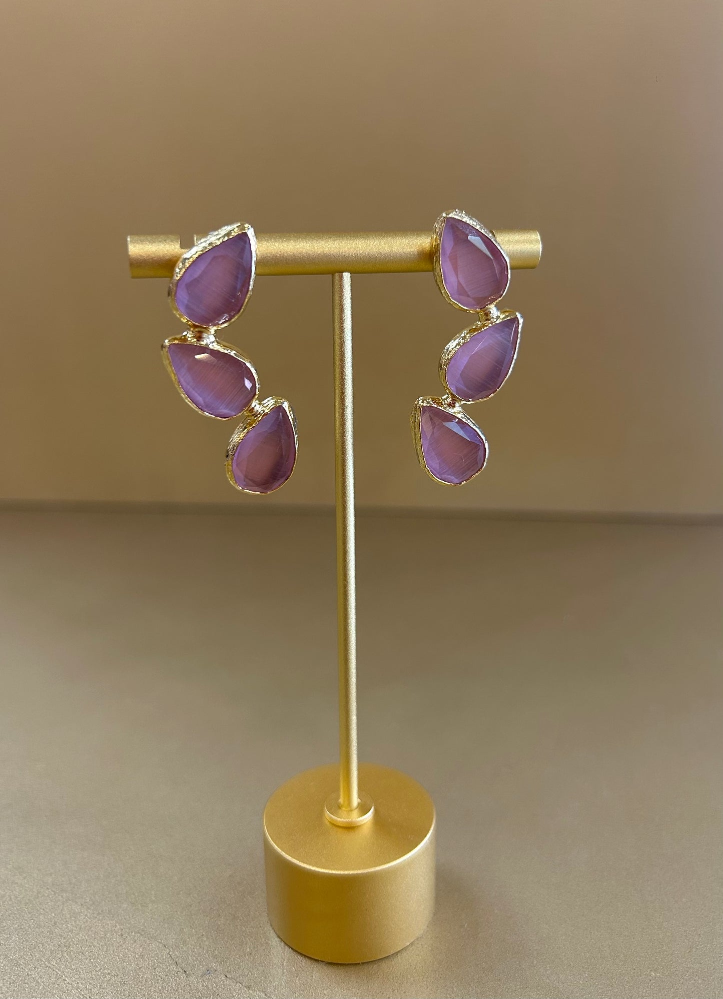 Lucinda Triple Stone Set Drop Earrings