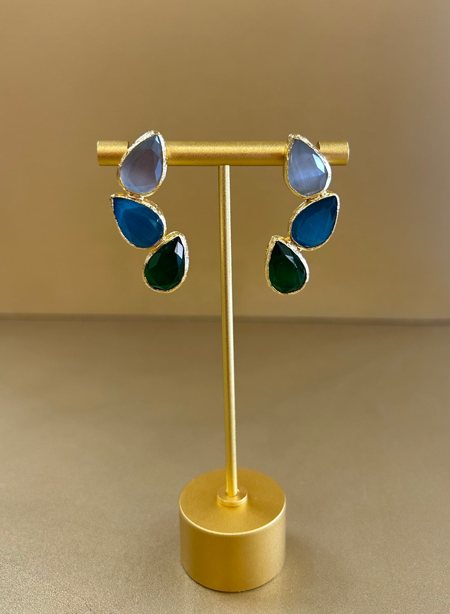 Lucinda Triple Stone Set Drop Earrings