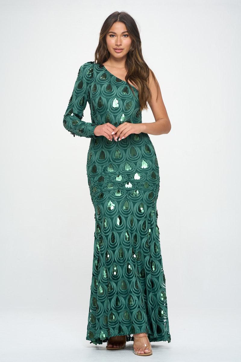 Vera Hunter Green One Shoulder Gown