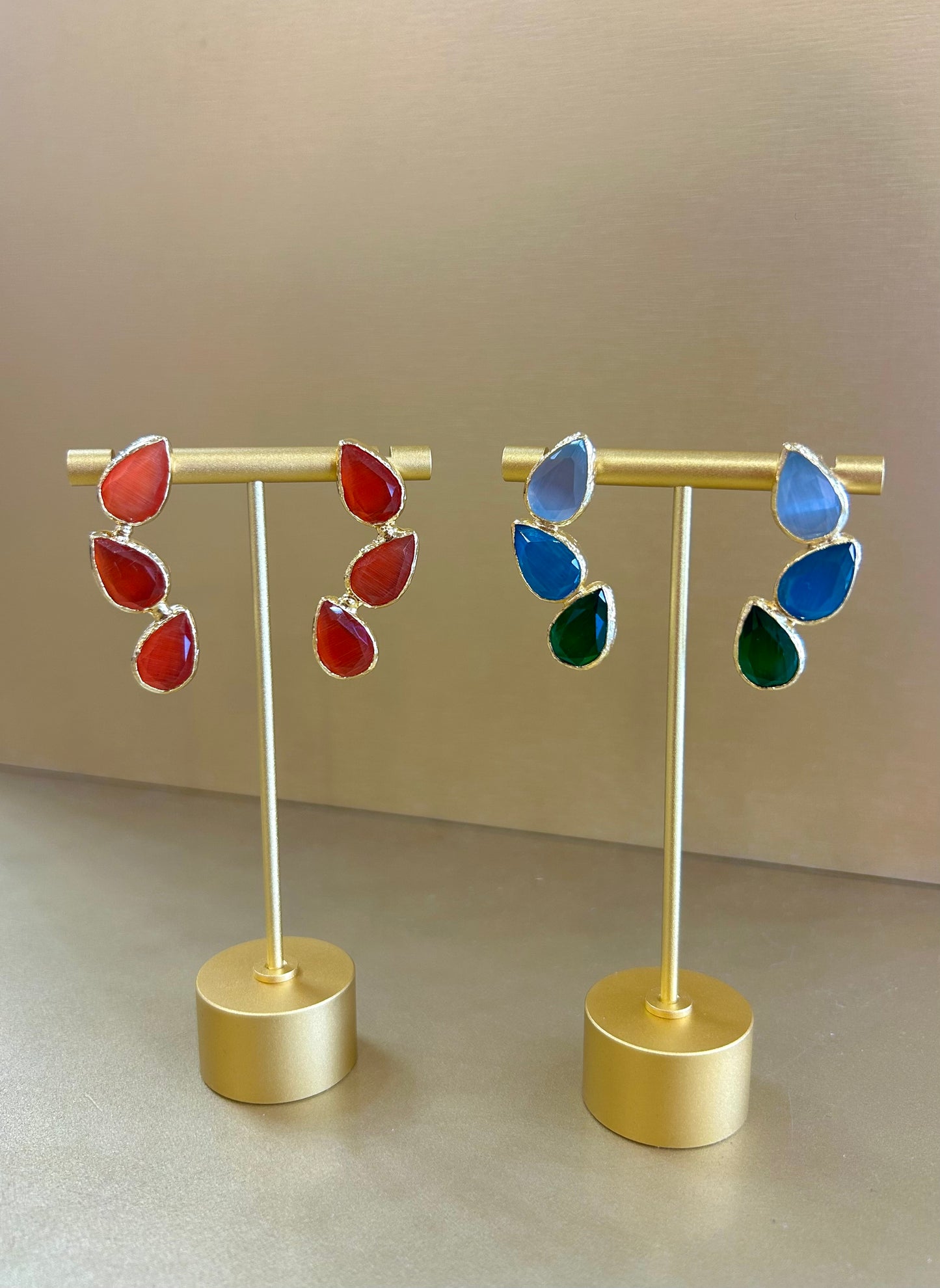 Lucinda Triple Stone Set Drop Earrings