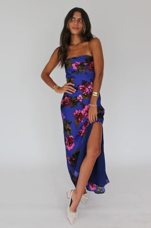 Strapless FLoral Print Maxi Dress