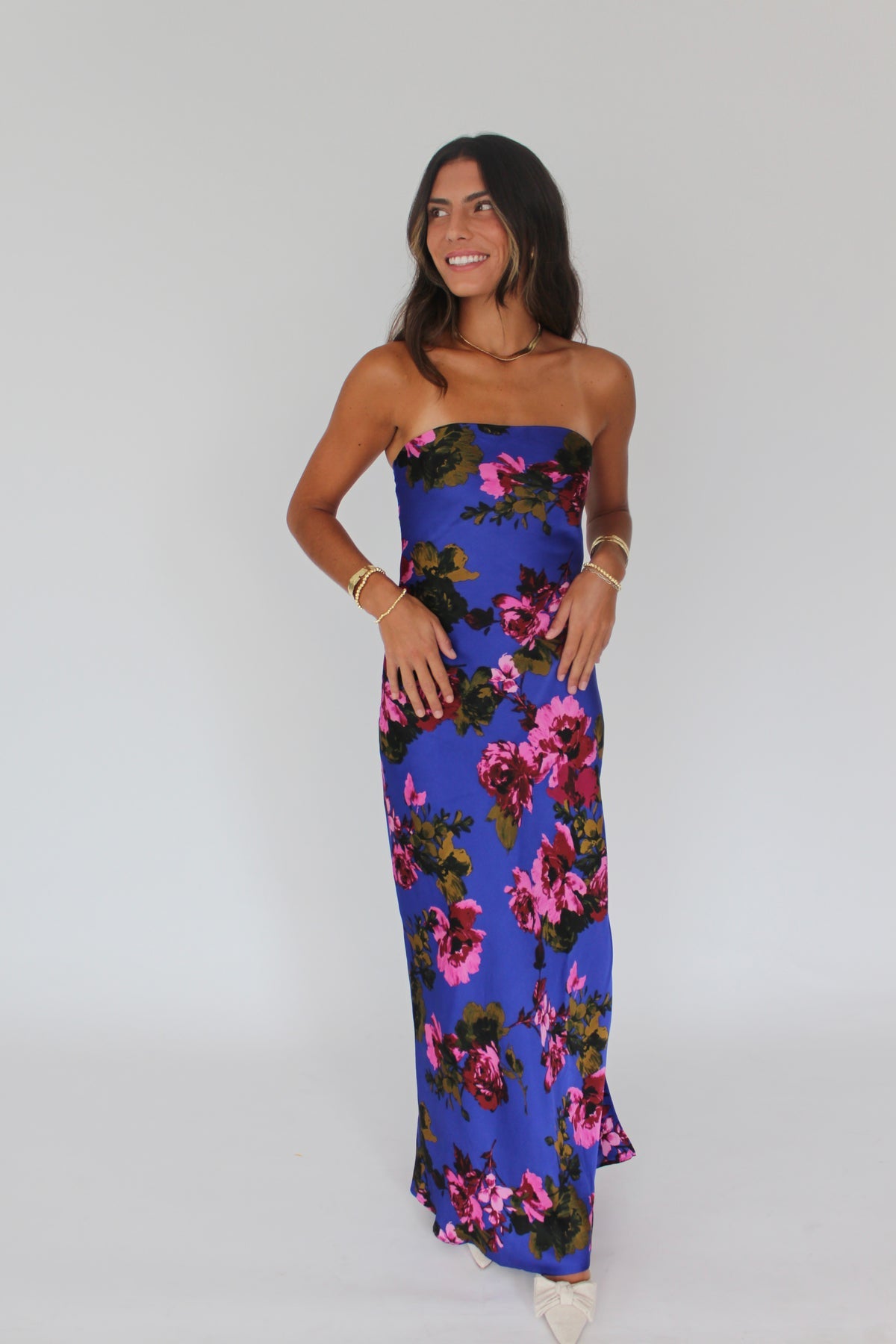 Strapless FLoral Print Maxi Dress