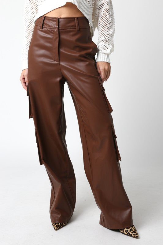 Brown Leather Cargo Pants