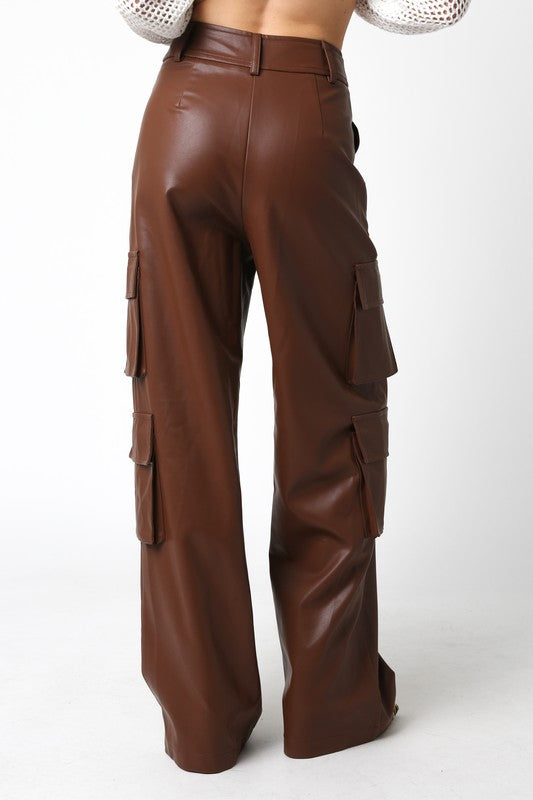 Brown Leather Cargo Pants