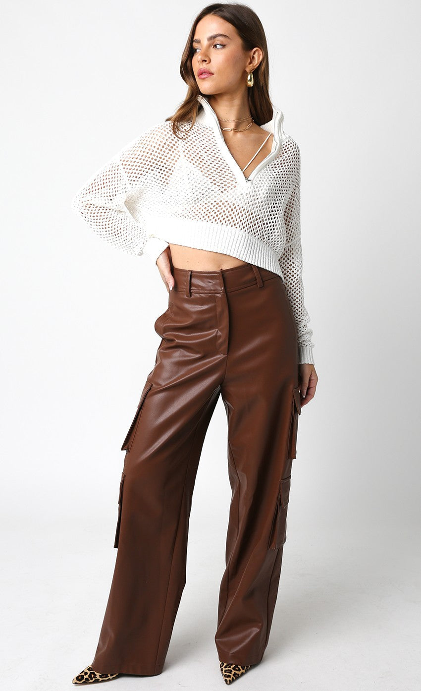 Brown Leather Cargo Pants