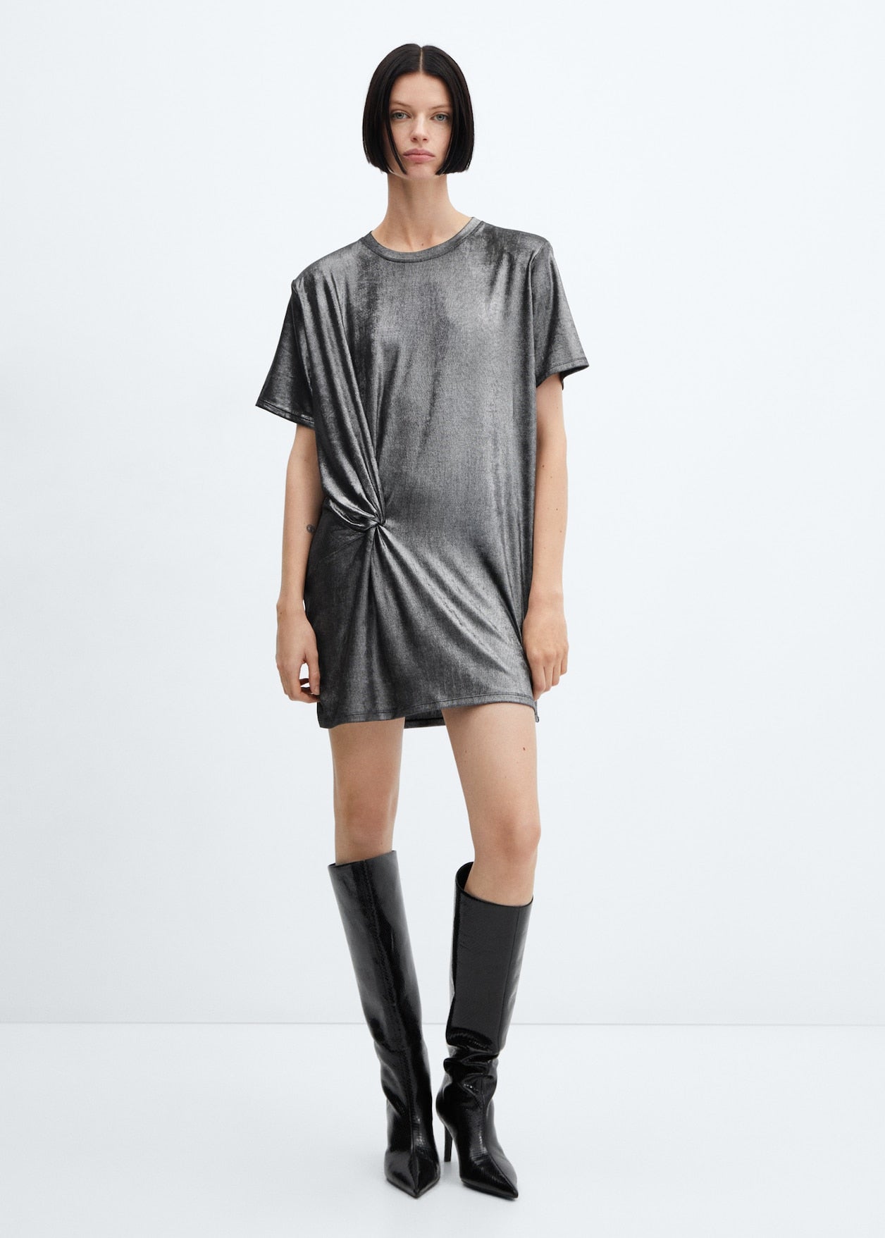 Foil Dress with Knot Detail