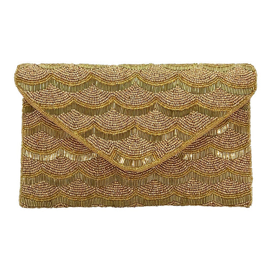 The Gold Scallop Beaded Clutch