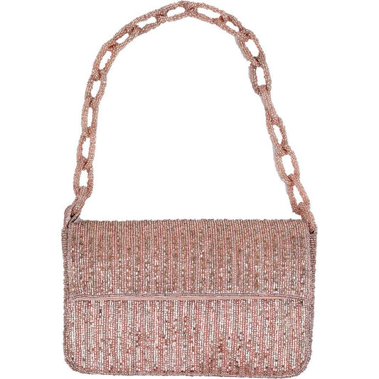 Elegant Rose Gold Double-Sided & Chained Beaded Shoulder Bag