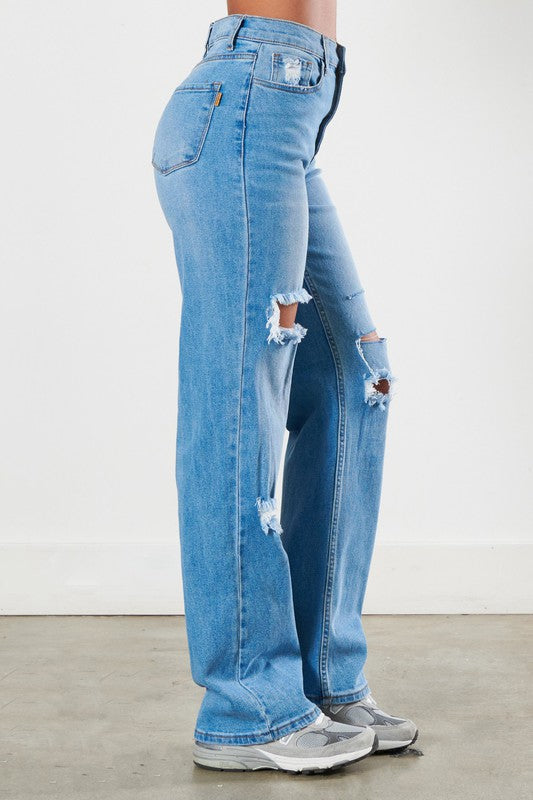 Distressed Wide Leg Jeans - ONLINE ONLY