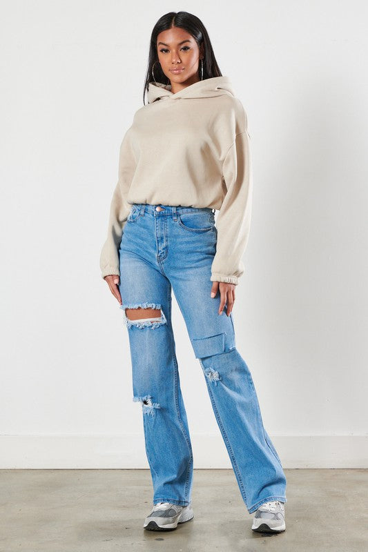 Distressed Wide Leg Jeans - ONLINE ONLY