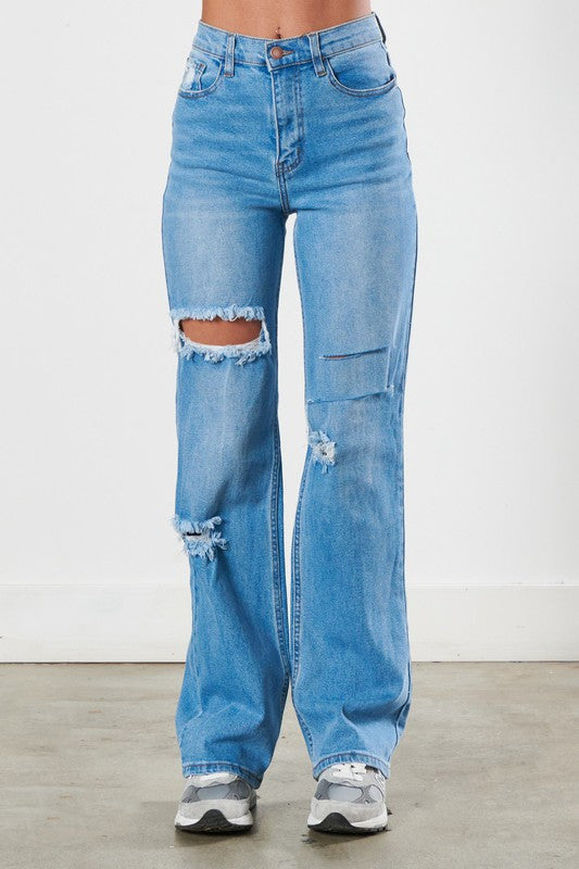 Distressed Wide Leg Jeans - ONLINE ONLY