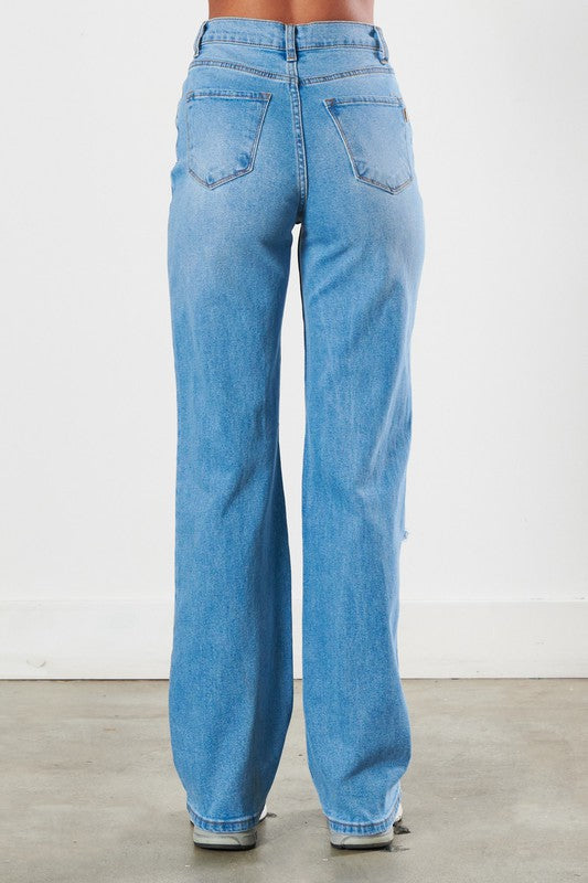 Distressed Wide Leg Jeans - ONLINE ONLY